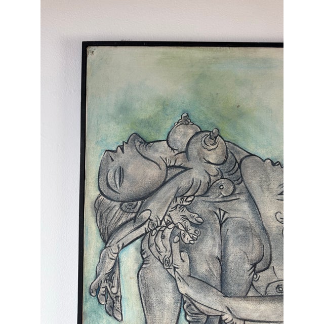 1970s 1974 Vintage “Copy of Picasso” Surrealist Abstract Painting by St. Croix For Sale - Image 5 of 11