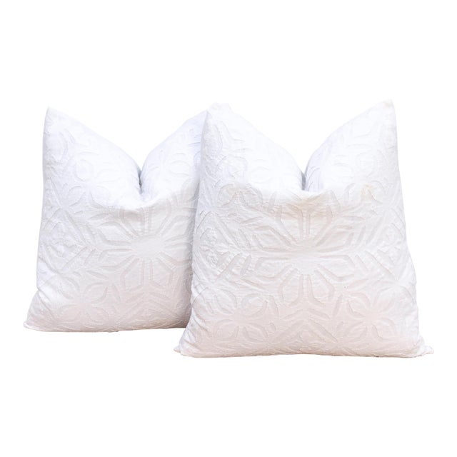 Moonlight, Pair of White Appliqué Pillow Covers For Sale