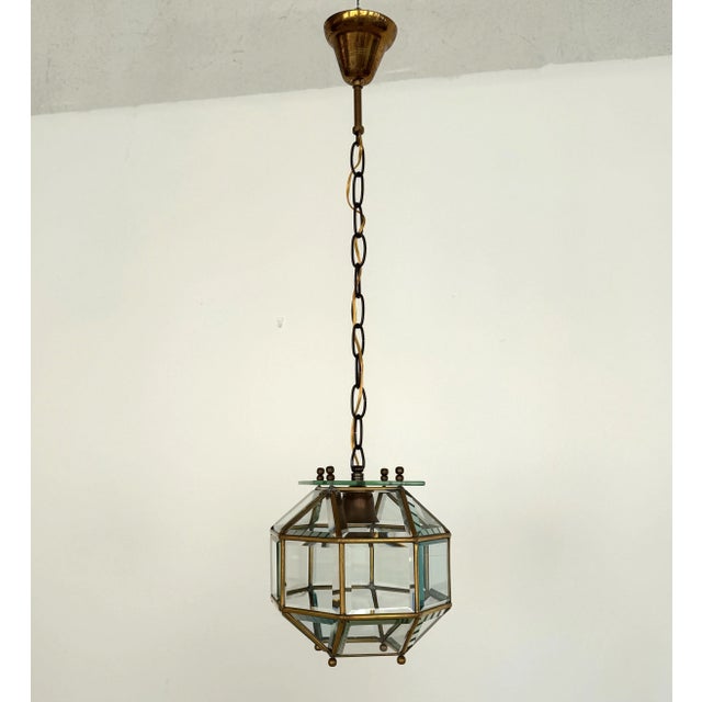 Metal Italian Brass and Cut Glass Pendant Lamp, 1960s For Sale - Image 7 of 14
