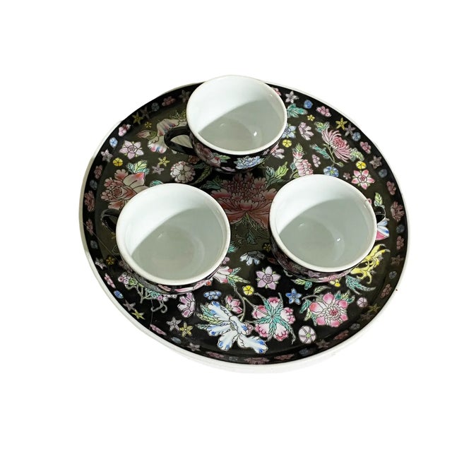 1960's Chinoiserie Famille Noire Tea Set of 5 Pieces W/Tray For Sale In New York - Image 6 of 7