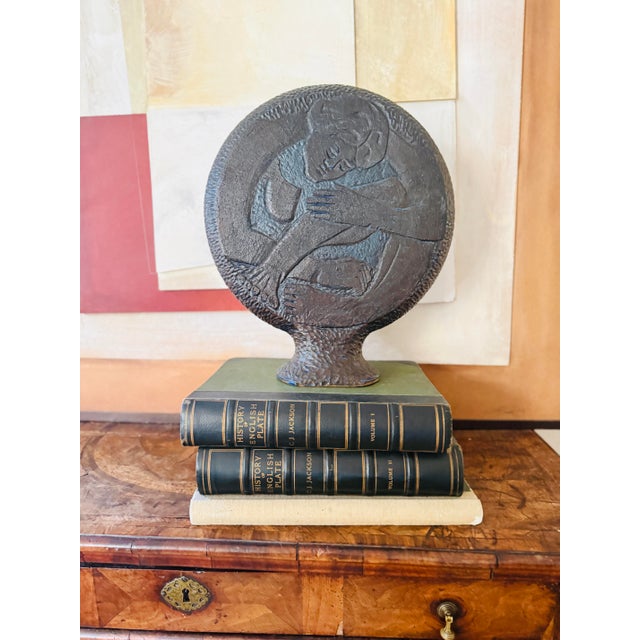 Mid-Century Modern Mid Century Brutalist Studio Pottery Sculpture | Wpa Influence | Male Female Figural Relief | Blue Black Ceramic For Sale - Image 3 of 12