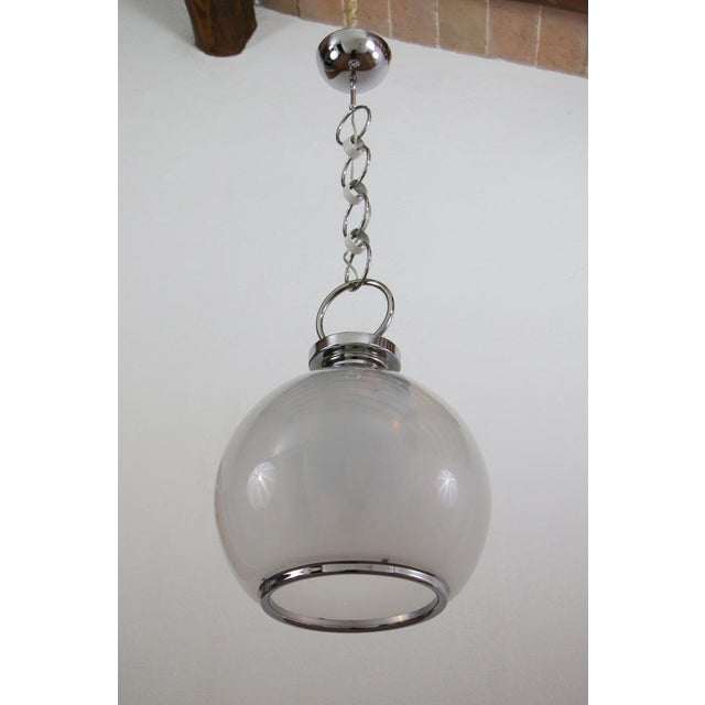 Mid-Century Italian Space Age Pendant Lamp in Glass and Steel from Mazzega, 1970s For Sale - Image 9 of 14