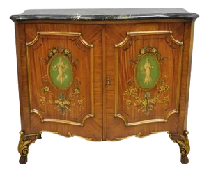 French Louis XV Adam Style Marble Top Kingwood Hand Painted Commode W/ Drawers