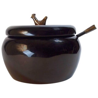 Lacquered Serving Bowl With Bird Finial For Sale