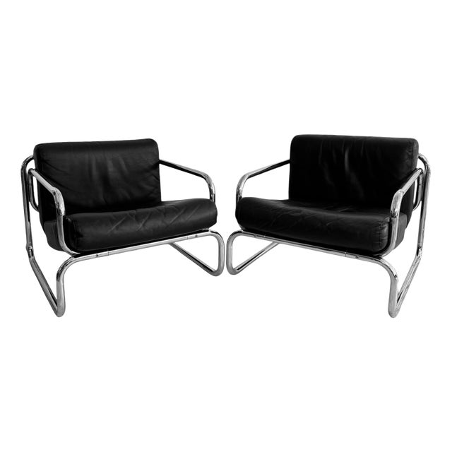 Leather and Chrome T2 Armchairs by Rodney Kinsman for Omk, 1969, Set of 2 For Sale