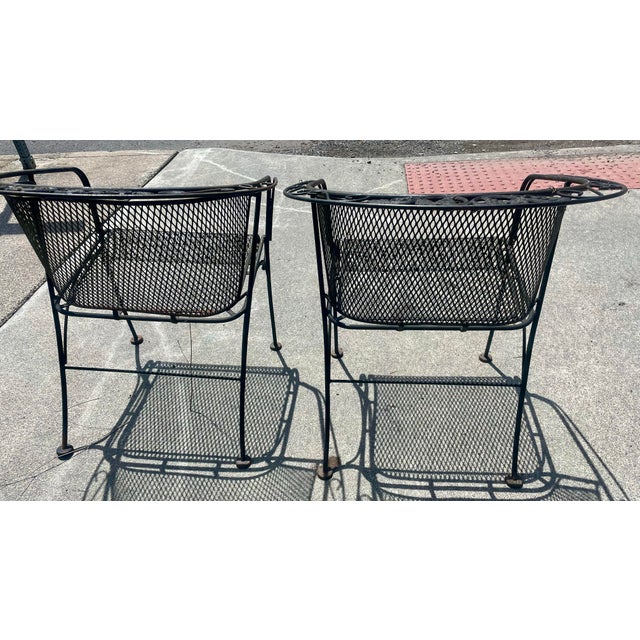 Mid 20th Century Russell Woodard Grapevine Barrel Back Wrought Iron Grape Pair of Chairs For Sale - Image 6 of 12