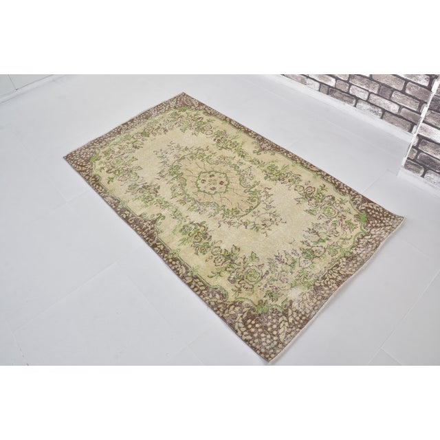 Turkish 1950s Ethnic Small Oushak Wool Carpet For Sale - Image 3 of 6