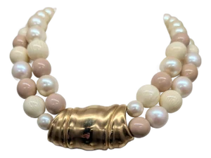 Vintage 1977 Signed Givenchy Modernist 2-Strand Beaded Necklace