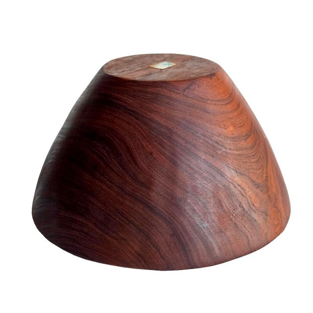 Chestnut Mid 20th Century Large Hand Turned Teak Wood Bowl For Sale - Image 8 of 14