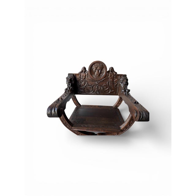 Late 19th Century Late 19th Century Renaissance Italian Pair Chairs, Hand Carved Walnut Wood For Sale - Image 5 of 12