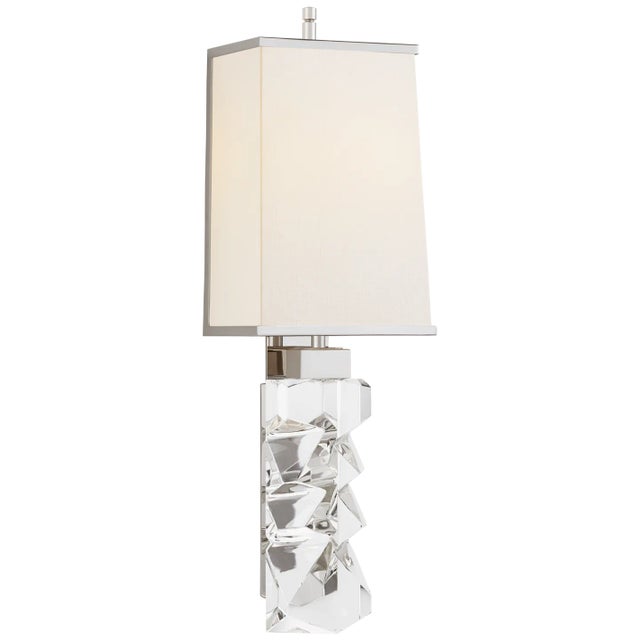 Argentino Large Sconce in Crystal and Polished Nickel with Linen Shade with Nickel Trimmed Shade Designer: Thomas O'Brien...