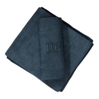 Antique French Linen " M G " Monogram Dinner Napkins, Set of 9 For Sale