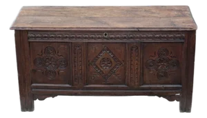 Large Carved Oak Coffer with Candle Box