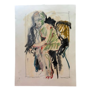 1980s Jack Meanwell Modern Seated Nude Figure in Chair, Mixed Media For Sale