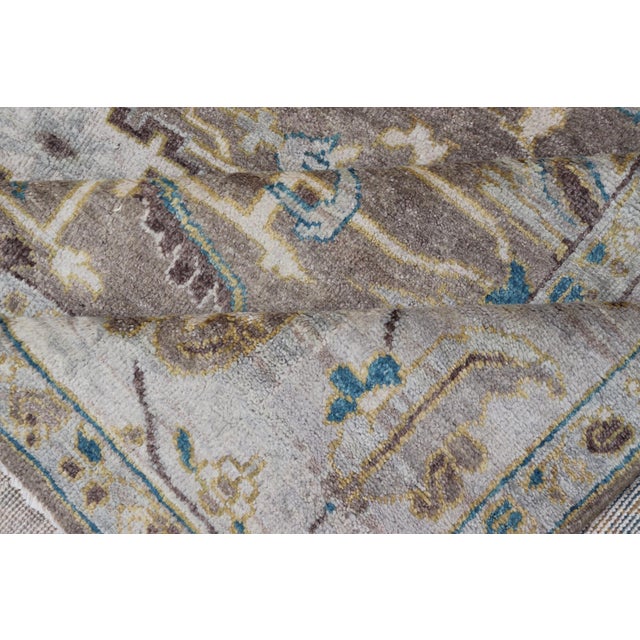 Modern Heriz Geometric Rug in Earthy Browns and Soft Blues 9'0 X 10'6 For Sale - Image 11 of 11