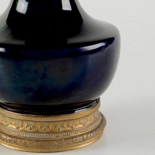 1900 - 1909 Continental Faience Vase With Flambe Glaze and Ormolu Mounts For Sale - Image 5 of 12
