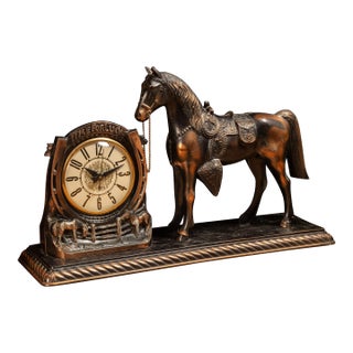 Vintage Electric Equestrian Copper Clock by Lanshire For Sale