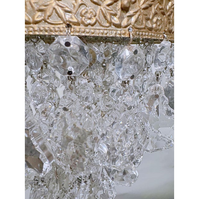 Metal Vintage Filigree Floral Brass Rim With French Pendalogue Crystal Chandelier For Sale - Image 7 of 8