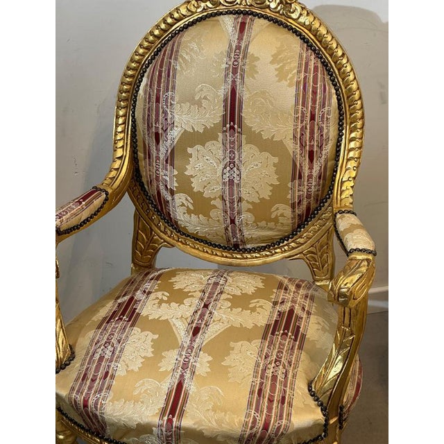 Antique French Louis XVI Style Salon Set with Marble Coffee Table, Set of 4 For Sale - Image 5 of 8