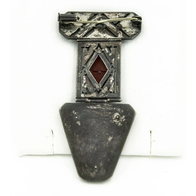 Art Deco French Art Deco Marcasite Lapel Pin Initial Brooch with Carnelian Glass For Sale - Image 3 of 5