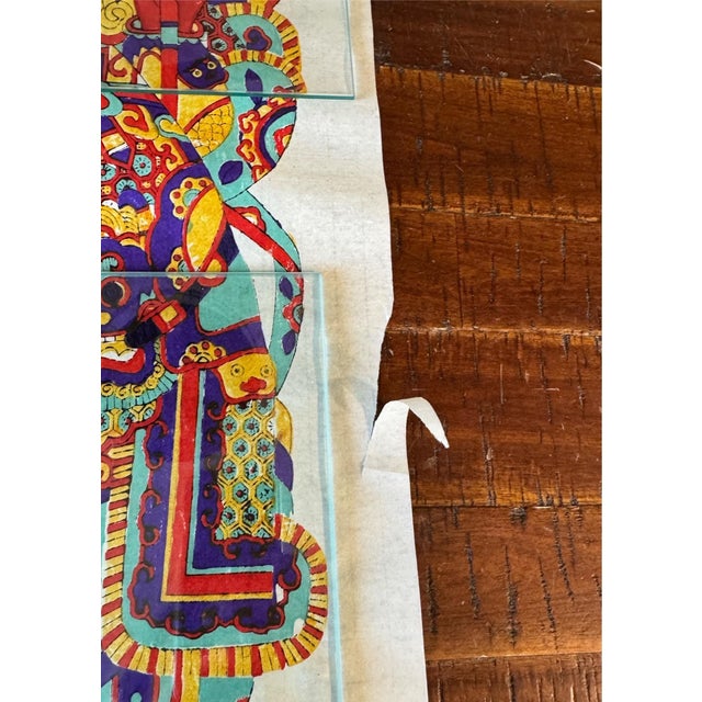 Red 1980s Chinese Nianhua Wood Block Print Door Gods, Shentu & Yulei. Set of Two. For Sale - Image 8 of 8