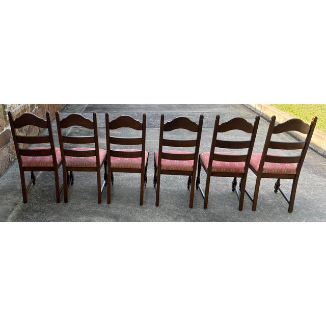Brown French Country Ladder Back Dining Chairs - Set of 6 For Sale - Image 8 of 12