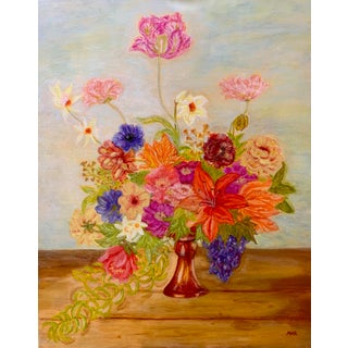 "Vibrant Floral" Contemporary Impressionist Style Still Life Acrylic Painting For Sale