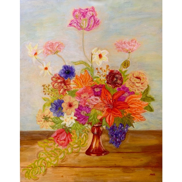 "Vibrant Floral" Contemporary Impressionist Style Still Life Acrylic Painting For Sale