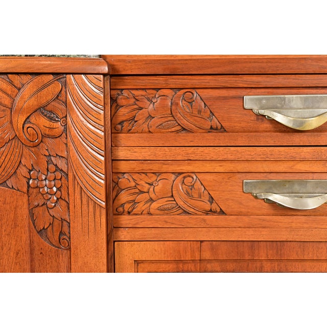 Wood French Art Deco Carved Walnut Marble Top Sideboard or Bar Cabinet, Circa 1930s For Sale - Image 7 of 13