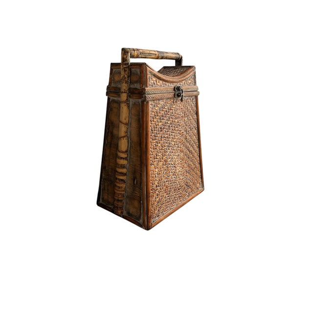 Bamboo and Grasscloth Chinoiserie Storage Box Wine Carrier For Sale - Image 4 of 6