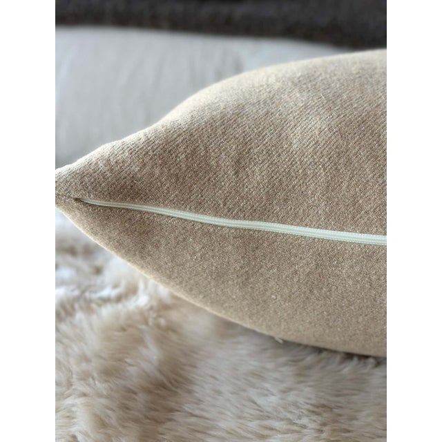 Shetland Warm Nude Tone Wool Pillow With Down Feather Insert For Sale - Image 4 of 5