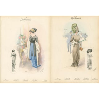 Pair of Antique Chic Parisien Fashion Plates, 1910 For Sale