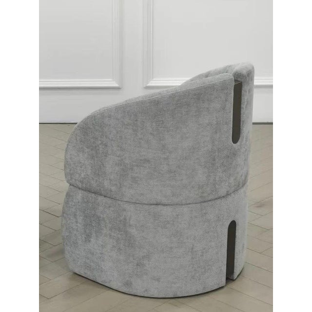 Gold Romeo Glass Top Sculptural Oval Dining Table Set with 6 Gray Velvet Chairs For Sale - Image 8 of 11