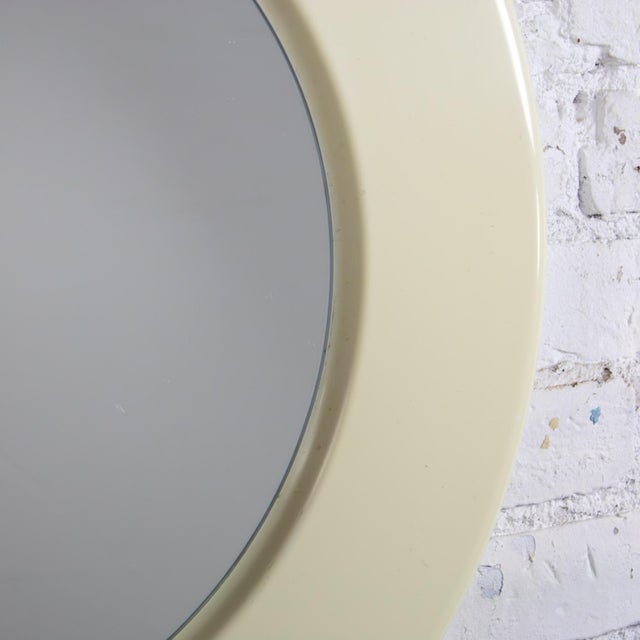 Glass Late 20th Century Modern Wall Mirror W/Round Off White Plastic Frame For Sale - Image 7 of 18