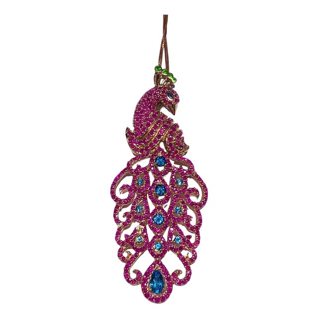 Bochic "Orient" Natural Ruby & Sapphire Peacock Brooch/Pendant 18K Gold&Silver For Sale