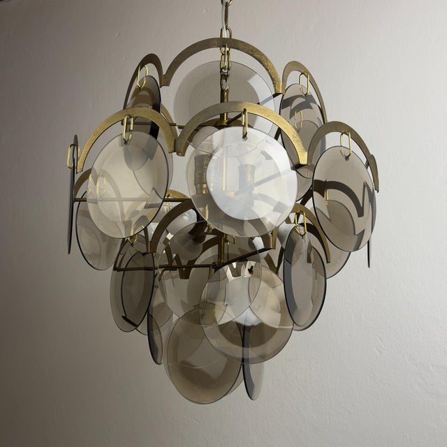 Mid-Century Modern Vintage Italian Smoked Murano Chandelier by Gino Vistosi, 1970s For Sale - Image 3 of 18