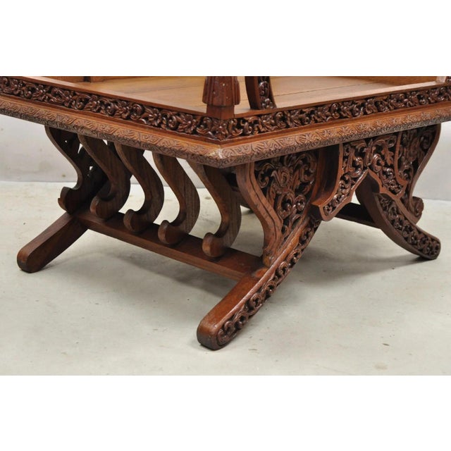 Brown Vintage Chinoiserie Carved Teak Wood Howdah Elephant Saddle Accent Chair For Sale - Image 8 of 12