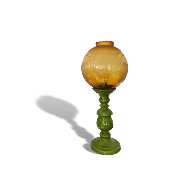 Large Mid-Century Italian Yellow & Green Wood and Glass Table Lamp For Sale - Image 18 of 18