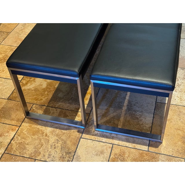 Mid-Century Modern Pair of Contemporary Aramith Fusion Stainless Steel & Leatherette Benches For Sale - Image 3 of 12