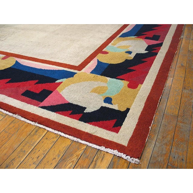 1920s Ivory Abstract Floral Antique Chinese Art Deco Rug 9' X 11'6" Handknotted Wool Carpet For Sale In New York - Image 6 of 10