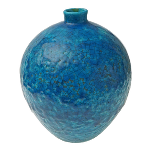 Large Early 1900s French Art Deco Turquoise Crackle Glaze Faience Vase Signed Lachenal