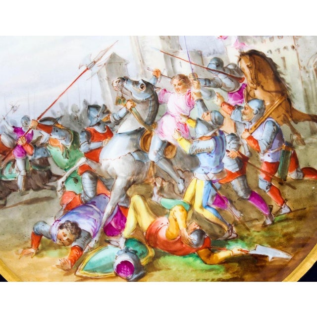 19th Century French Sevres Cabinet Plate of Medieval Battle Scene For Sale - Image 3 of 8