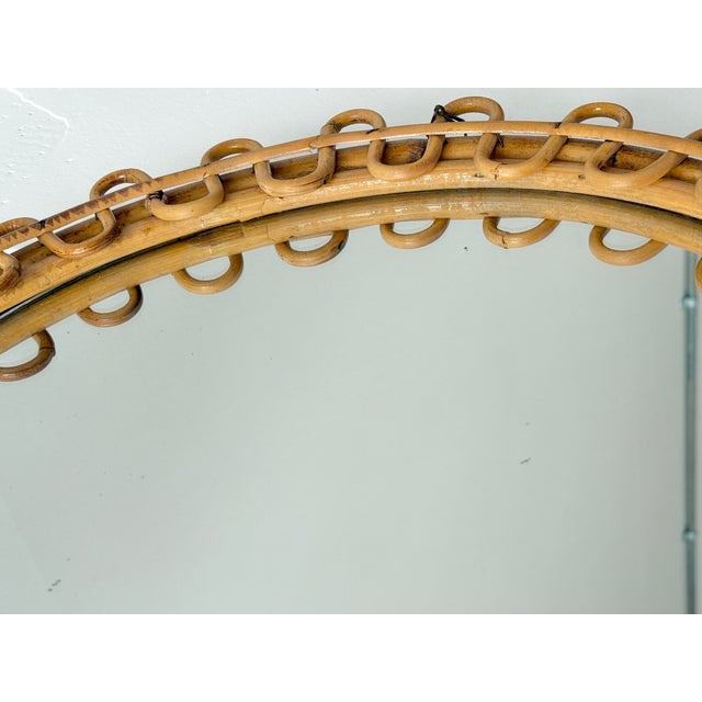 1950s Italian Round Rattan and Bamboo Wall Mirror from Franco Albini, 1950s For Sale - Image 5 of 13
