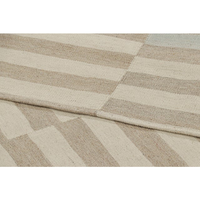 Textile Rug & Kilim’s Contemporary Kilim With Textural Beige, Taupe and Blue Stripes For Sale - Image 7 of 7