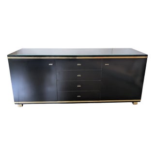 Wooden and Brass Sideboard with Smoked Glass Top, 1970s For Sale