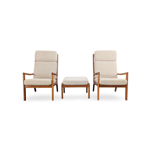 Senator Highback Armchair and Pouf by Ole Wanscher for Poul Jeppesen, Set of 3 For Sale - Image 15 of 15