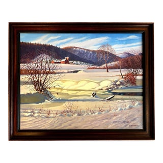 Signed Rare Original Edward Tomasiewicz Winter Scene Painting For Sale