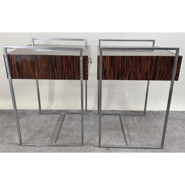 Metal Mid-Century Modern Macassar Zebra Design & Iron Nightstand or End Table, a Pair For Sale - Image 7 of 12