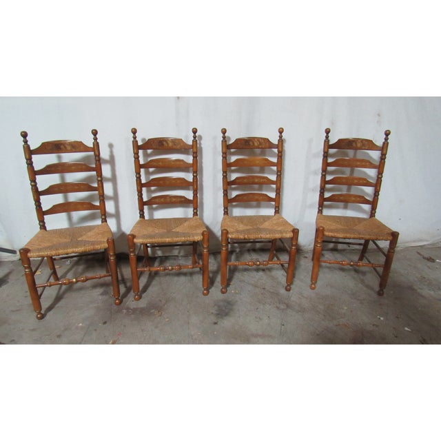 Wood 1980s Hitchcock Farmhouse Dining Kitchen Room Set Rush Seats Rare For Sale - Image 7 of 11
