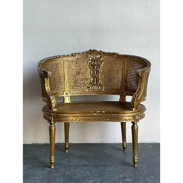 Shabby Chic Vintage Regency Gilt Caned Chair For Sale - Image 3 of 11
